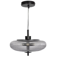 Oaks 4055 P BK Black and Smoked Ribbed Glass Modern Pendant Light - 100cm Height