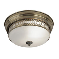 Searchlight 4132-2AB Antique Brass &amp; Frosted Glass Vintage Flush Bathroom Ceiling Light with Geometric Lattice Trim IP44