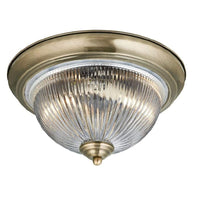American Diner Antique Brass Bathroom Flush with Clear Rib Glass