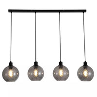Searchlight 44520-4SM Black Modern 4 Light Pendant Bar with Smoked Glass Shades -&nbsp; 110cm Length