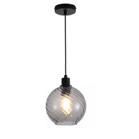 Searchlight 44520SM Black and Smoked Swirl Glass Vintage Dome Pendant - 20cm Diameter