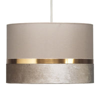 Beige Velvet & Fabric Drum Pendant Shade with Gold Metallic Band 30cm