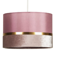 Pink Velvet & Fabric Drum Pendant Shade with Gold Metallic Band 30cm