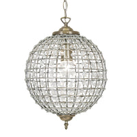 Antique Brass & Faceted Crystal Vintage Round Globe Pendant 30cm