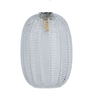 Clear ribbed glass pendant light with oval fluted shade