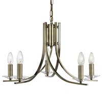 Antique Brass Classic Vintage 5 Lamp Pendant Light 62cm