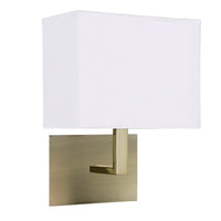 Searchlight 5519AB Antique Brass Square Backplate Wall Light with Rectangular White Shade