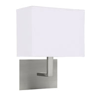 Searchlight 5519SS Satin Chrome Square Backplate Wall Light with Rectangular White Shade