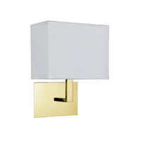 Satin Brass Square Backplate Wall Light with Rectangular White Shade - 260mm