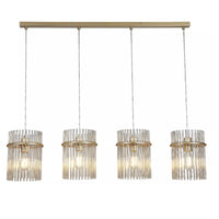 Searchlight 55620-4CP Champagne Gold and Glass Rods Modern 4 Lamp Pendant Light - 110cm Length