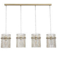 Modern gold 4-light linear pendant chandelier with glass rod shades for kitchen island