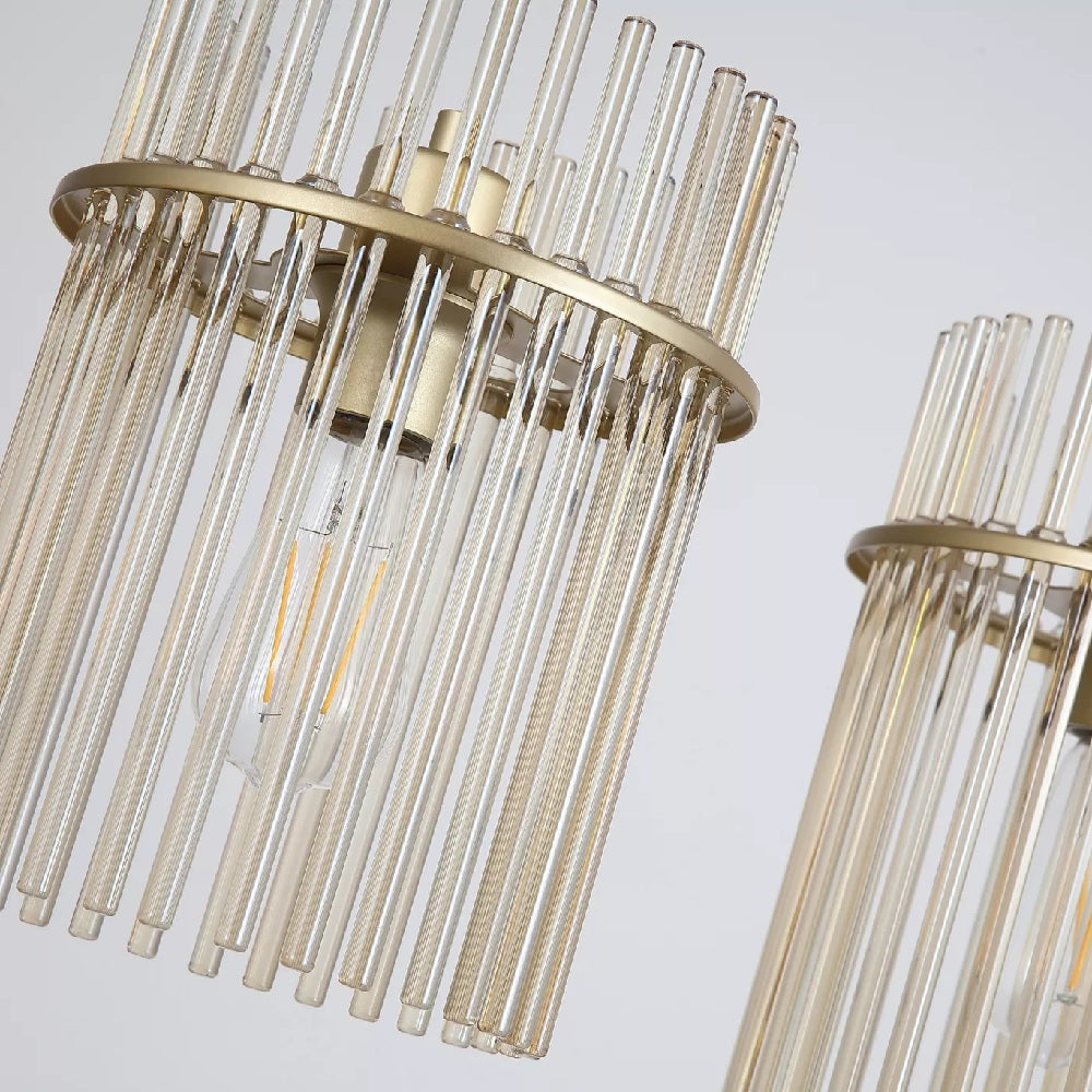 Champagne Gold and Glass Rods Modern 4 Lamp Pendant Light 110cm ...
