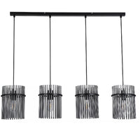 Decorative Black modern chandelier with four hanging lights and smoked textured glass shades