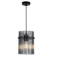 Searchlight 55620SM Matt Black and Smoked Glass Rods Modern Pendant Light - 20cm Diameter