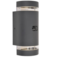 Lutec 5604014118 Focus Anthracite Grey Outdoor Modern Cylinder Up &amp; Down Wall Light with Motion Sensor IP44