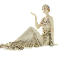 Widdop 58428 Cream and Gold Art Deco Glamorous 1920s Style Sitting Down Lady Figurine - 26cm Width