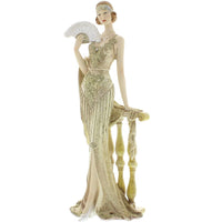 Widdop 58429 Cream and Gold Ceramic Art Deco Lady Holding Fan Figurine - 38cm Height