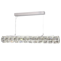 LED Polished Chrome & Crystal Cylindrical Tube Bar Pendant Light 91cm