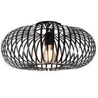 Trio 606900132 Black Metal Round Cage Modern Flush Ceiling Light - 40cm Diameter