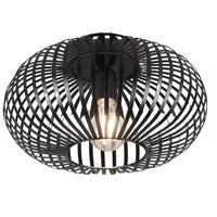 Trio 606903032 Black Industrial Metal Round Cage Modern Flush Ceiling Light - 30cm Diameter