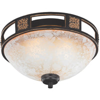 Trio 608100224 Vintage Bronze Flush Mount Ceiling Light with Alabaster Glass Shade - 33cm Diameter