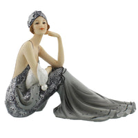 Widdop 60819 Black and Silver Art Deco Glamorous 1920s Style Seated Lady Figurine - 23cm Width
