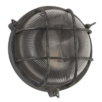 Black Silver & Ribbed Glass Outdoor Vintage Round Flush Bulkhead Wall Light 280mm