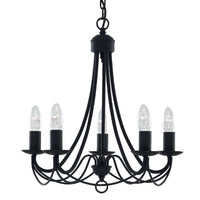 Matt Black Classic Traditional Vintage 5 Lamp Pendant Light 46cm