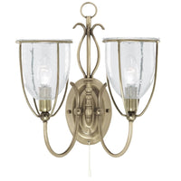 Antique Brass & Clear Seeded Glass Vintage 2 Lamp Wall Light 36cm