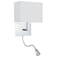 Polished Chrome & LED Reading Flexi Arm Modern Wall Light with White Rectangle Shade 26cm