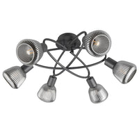 Trio 662800632 Black &amp; Smoked Chrome Ribbed Glass Vintage 6 Lamp Semi Flush Ceiling Light - 60cm Diameter