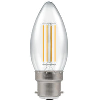 LED 4.2W (40W) Dimmable Candle Lamp BC B22 Clear Filament 470lm 2700k Warm White
