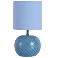 Searchlight 85474AZ Blue Swirl Glass Table Lamp with Pastel Blue Linen Shade - 30cm Height