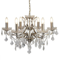 Antique Brass & Crystal Bead Traditional 6 Lamp Chandelier Light 70cm