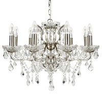 Satin Chrome & Crystal Bead Traditional 8 Lamp Chandelier Light 70cm