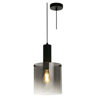 Matt Black & Smoked Ombre Glass Cylinder Vintage Pendant Light 22cm