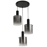 Black & Smoked Glass Cylinder Multi Drop Pendant Light