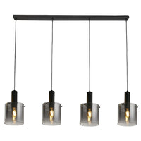 Matt Black & Smoked Ombre Glass Cylinder Vintage 4 Lamp Bar Pendant 142cm