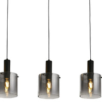 Black & Smoked Glass Cylinder Bar Pendant Light