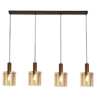 Mocha Brown & Amber Glass Cylinder Vintage 4 Lamp Bar Pendant 142cm