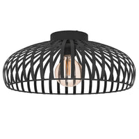 Matt Black Vintage Metal Banded Dome Flush Ceiling Light - 43cm