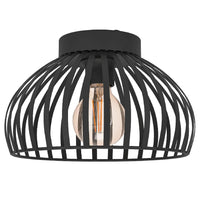 Matt Black Vintage Metal Banded Dome Flush Ceiling Light - 28cm