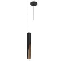 Matt Black & Wood Inner Vintage Metal Cylinder Pendant Light