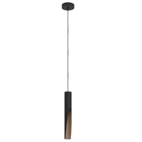 Black & Wooden Cylinder Pendant Light