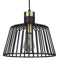 Matt Black & Satin Brass Vintage Dome Cage Pendant Ceiling Light 30cm