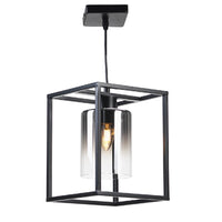 Oaks 9482/1 BK Black Modern Geometric Pendant Light with Smoked Glass Shade - 135cm Height