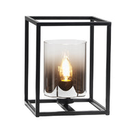 Oaks 9482/1 TL BK Black Modern Geometric Table Lamp with Smoked Glass Shade - 25cm Height