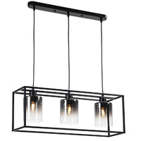 Oaks 9482/3 BK Black Modern Geometric 3 Lamp Pendant Light with Smoked Glass Shades - 135cm Height