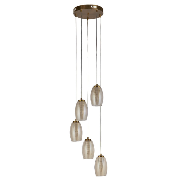 LED Bronze Champagne Conical Glass Modern 5 Lamp Cluster Pendant Light ...