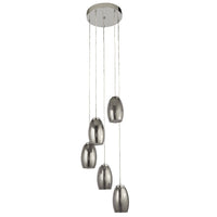 LED Chrome & Smoked Conical Glass Modern 5 Lamp Cluster Pendant Light 35cm